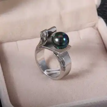 Нова мода зелена мивка перлена пръстен цирконий Черна кройката бижу пръстен размер 6-10