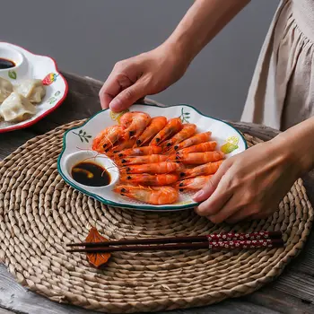 Чиния за равиоли с табела за оцет, керамични японската чиния за суши, студено ястие, чиния за закуски, креативна разделителната плоча, домакински